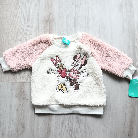 Disney Baby Fleece Sweatshirt Minnie Mouse Daisy Duck White Pink 0/3M 3 Months - Picture 2 of 6